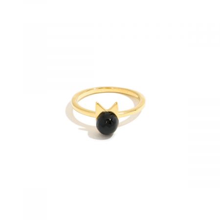 Black Onyx Cat Ear Gold Plated Silver Ring