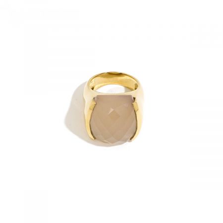 Gemstone Pink Chalcedony Cocktail Gold Plated Silver Ring